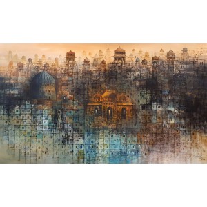 A. Q. Arif, 36 x 60 Inch, Oil on Canvas, Cityscape Painting, AC-AQ-425
